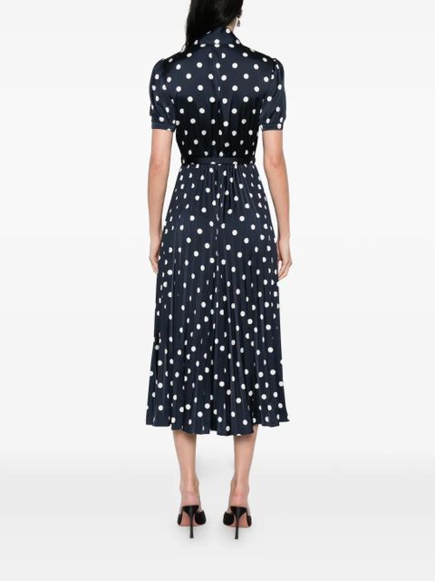 Self-Portrait polka dot pleated midi dress - Blue