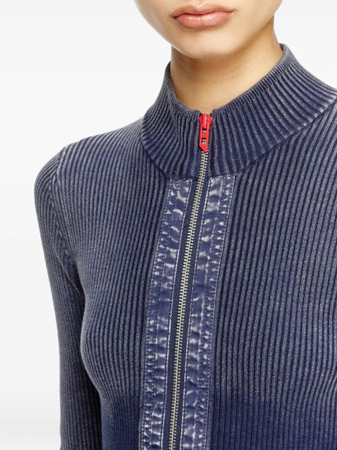 Diesel M-Melissa rib-knit denim-pockets cardigan - Blue