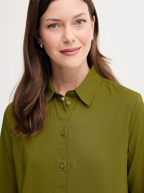 United Colors of Benetton koszula bawełniana damska kolor zielony regular z kołnierzykiem klasycznym 5WPQDQ0AX