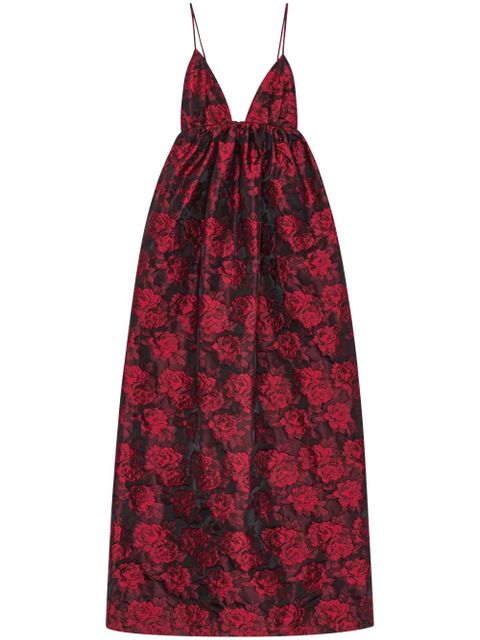 GANNI botanical-print jacquard midi dress - Red - zdjęcie produktu nr 1