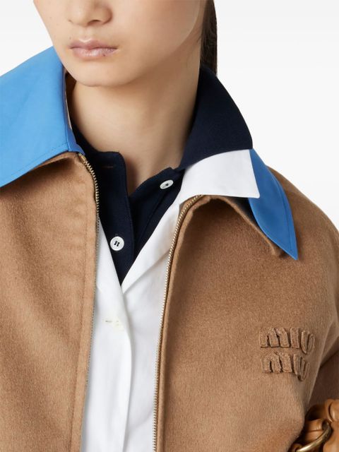 Miu Miu logo-appliqué bomber jacket - Brown