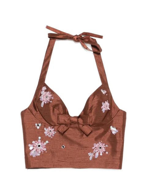 SHUSHU/TONG bead-embellished bow-detail top - Brown - zdjęcie produktu nr 1