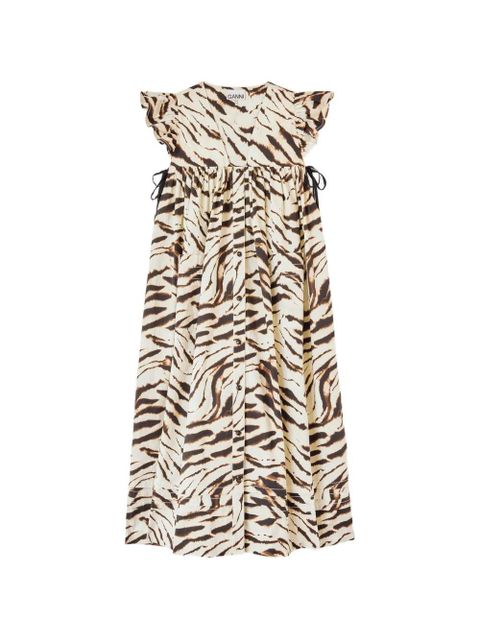 GANNI tiger-print ruffled dress - Neutrals - zdjęcie produktu nr 1