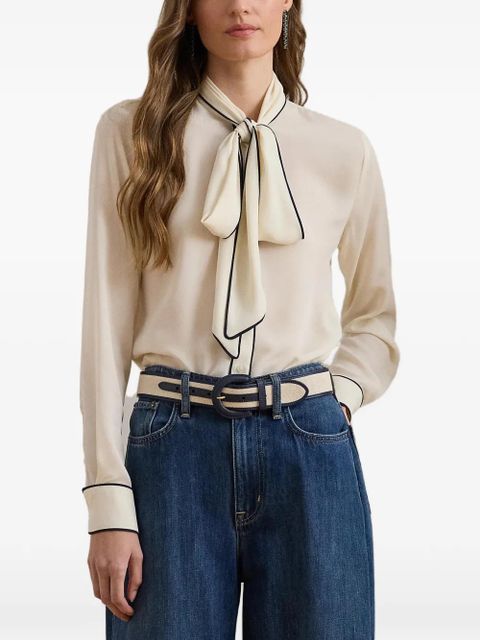 Lauren Ralph Lauren bow-detail contrast-trim blouse - Neutrals