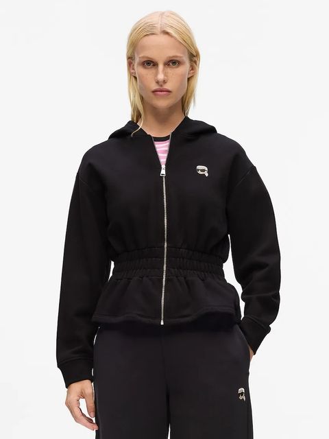 Karl Lagerfeld bluza bawełniana IKON damska kolor czarny z kapturem z aplikacją A4W20048 - zdjęcie produktu nr 1