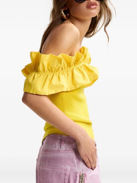Essentiel Antwerp ruffled-neck off-shoulder top - Yellow
