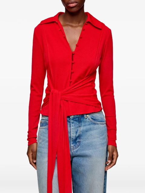 GANNI tie-detail button-up shirt - Red