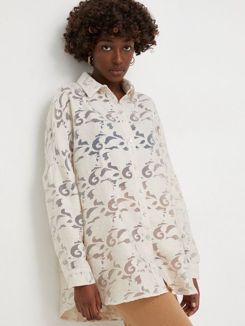 Answear.LAB koszula damska kolor beżowy relaxed z kołnierzykiem klasycznym