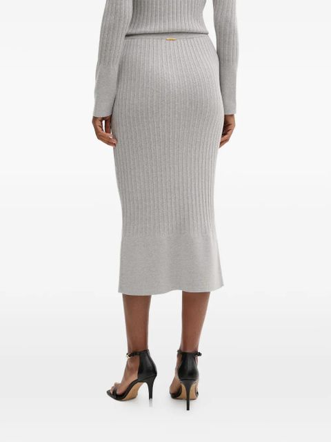 TWINSET ribbed front-slit midi skirt - Grey