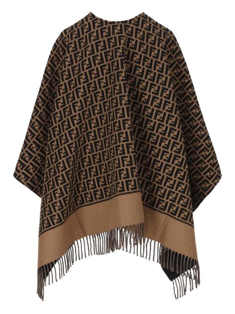 FENDI jacquard-pattern fringed poncho - Brown