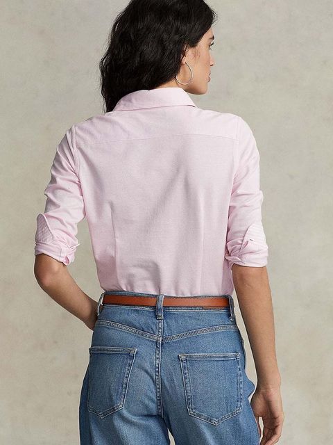 Polo Ralph Lauren koszula bawełniana damska kolor różowy slim z kołnierzykiem klasycznym