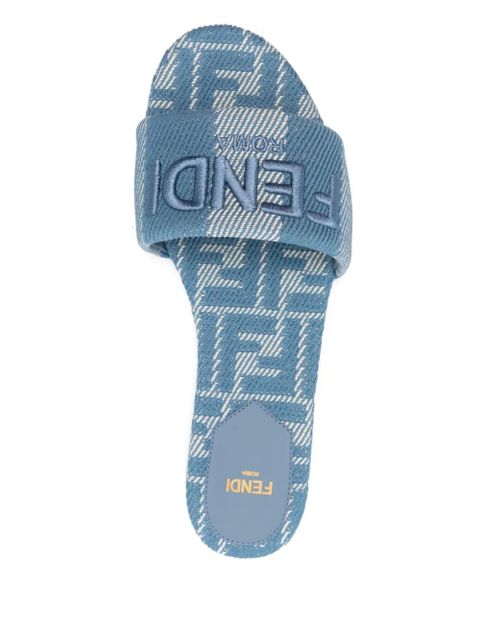 FENDI logo-embroidered slides - Blue - zdjęcie produktu nr 2