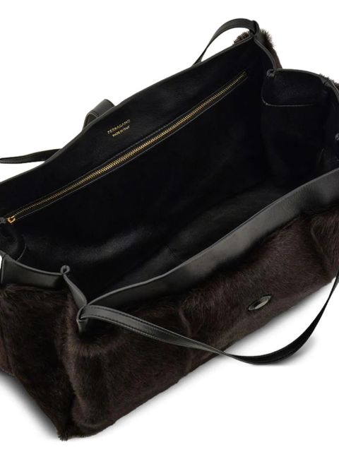 Ferragamo mink-effect leather tote bag - Brown