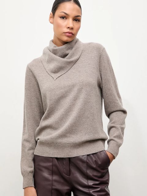 Answear.LAB sweter z wełny merino z apaszką damski kolor brązowy lekki - zdjęcie produktu nr 1