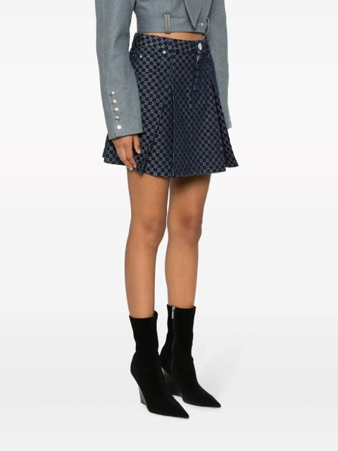 Balmain pleated monogram-jacquard denim miniskirt - Blue - zdjęcie produktu nr 2