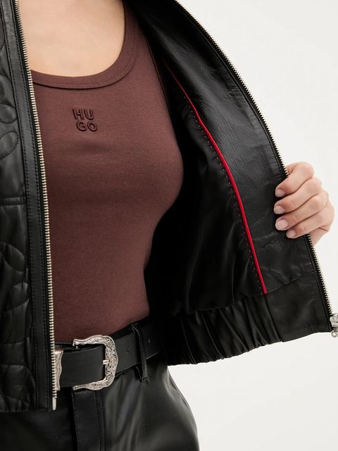 HUGO kurtka bomber skórzana kolor czarny przejściowa oversize 50542331