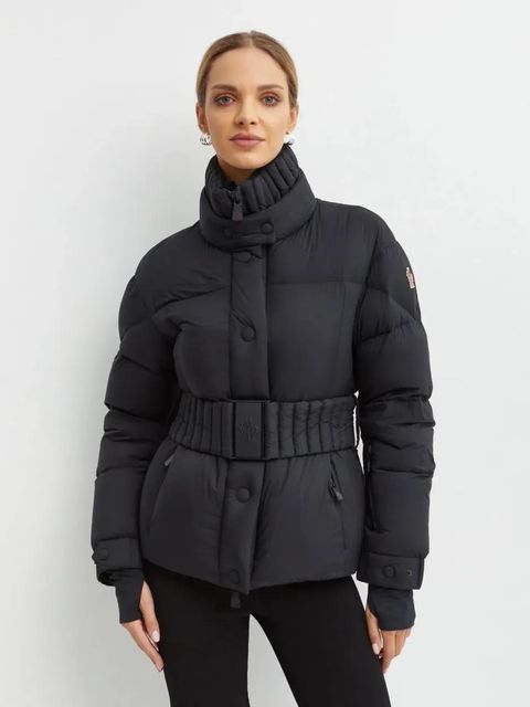 Moncler logo-patch belted coat - Black