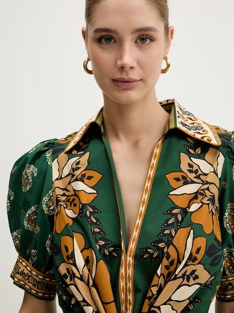 Farm Rio sukienka bawełniana kolor zielony mini rozkloszowana 351134