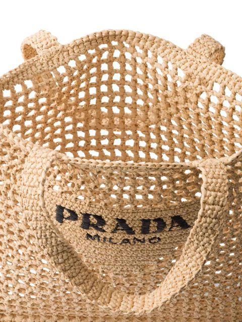 Prada triangle-logo raffia tote bag - Neutrals