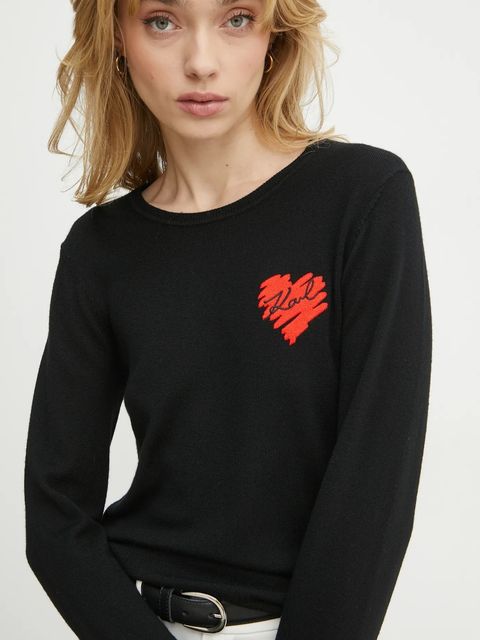 Karl Lagerfeld sweter wełniany damski kolor czarny lekki A1W18051