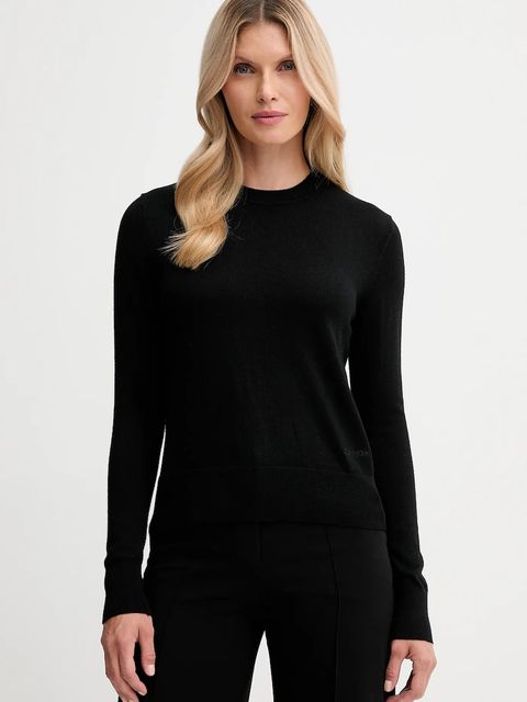 Calvin Klein sweter z dodatkiem wełny damski kolor czarny lekki LV044D370G - zdjęcie produktu nr 1