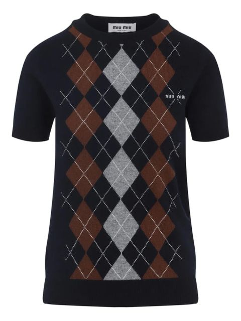Miu Miu argyle-pattern short-sleeve top - Blue - zdjęcie produktu nr 1