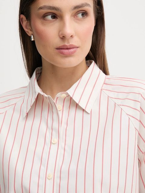 Calvin Klein Jeans koszula bawełniana damska kolor beżowy relaxed z kołnierzykiem klasycznym LV047C118G