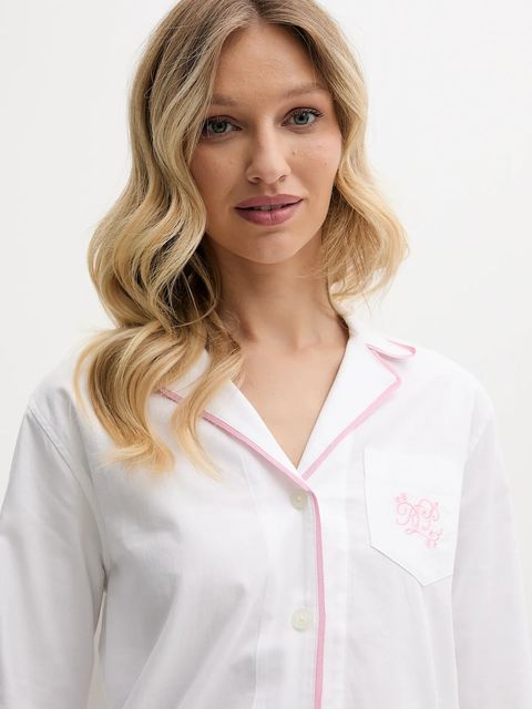Lauren Ralph Lauren piżama bawełniana damska kolor biały bawełniana ILN12417
