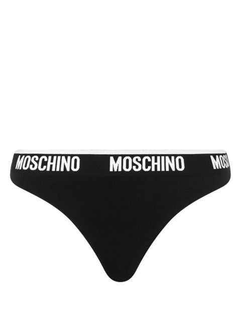 Moschino logo-waistband two-tone thong - Black - zdjęcie produktu nr 1