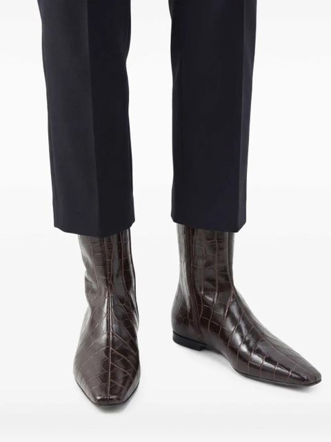 TOTEME zipped croc-embossed boots - Brown