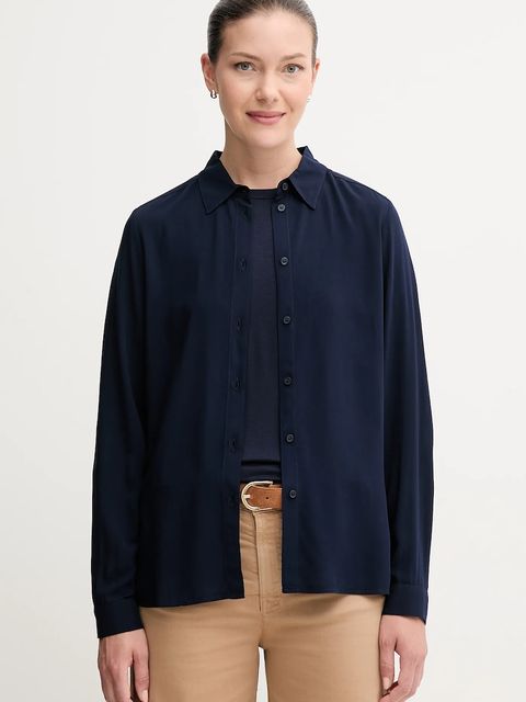 United Colors of Benetton koszula damska kolor granatowy regular z kołnierzykiem klasycznym 5WPWDQ0B0 - zdjęcie produktu nr 1