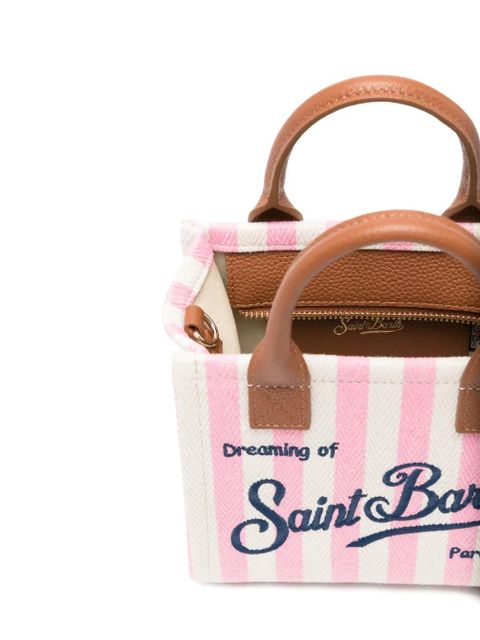 MC2 Saint Barth mini Vanity striped logo-embroidered tote bag - Pink