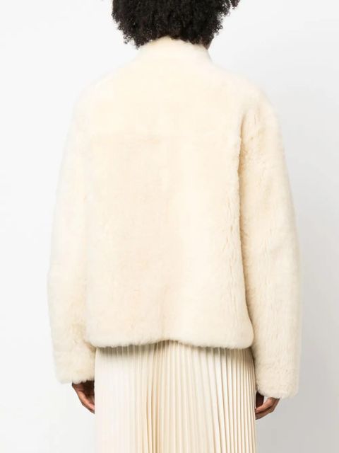 Jil Sander logo-embossed shearling jacket - Neutrals - zdjęcie produktu nr 2