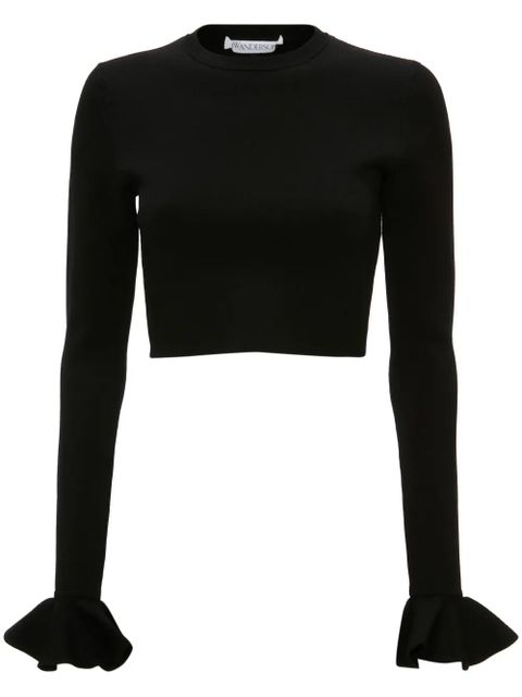 JW Anderson ruffled-cuffs cropped knitted top - Black - zdjęcie produktu nr 1