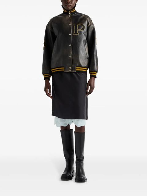 Prada logo-appliqué leather bomber jacket - Black - zdjęcie produktu nr 2