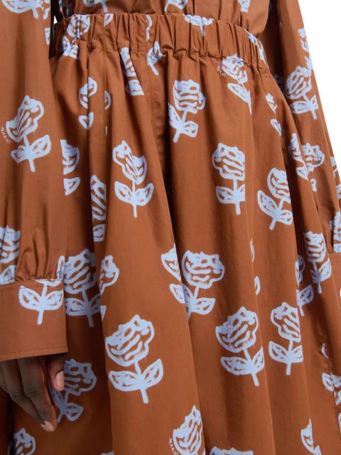 Marni Sprayed Roses-print midi skirt - Brown