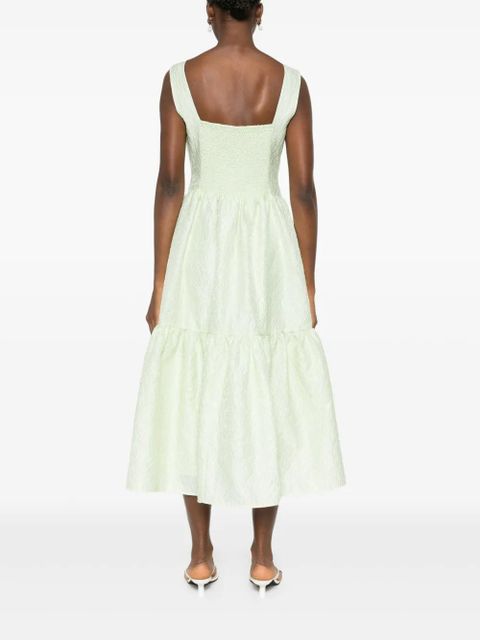 Self-Portrait brocade-effect tiered dress - Green