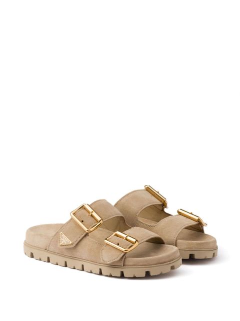 Prada triangle-logo suede slides - Neutrals - zdjęcie produktu nr 2