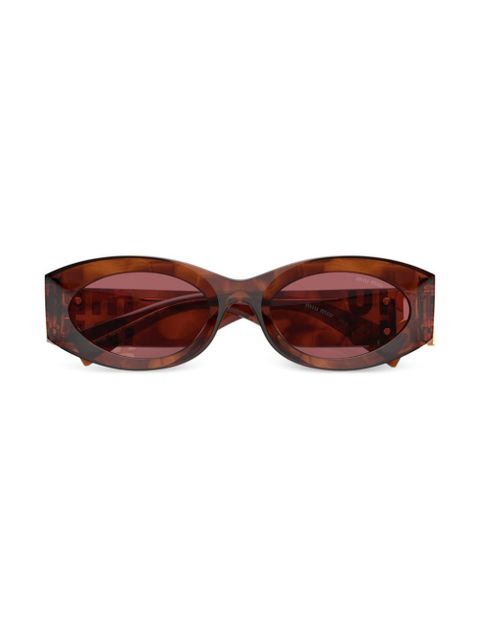 Miu Miu Eyewear logo-lettering oval-frame sunglasses - Brown