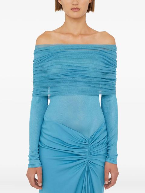 Christopher Esber Sonora Veiled off-shoulder ruched long dress - Blue - zdjęcie produktu nr 2