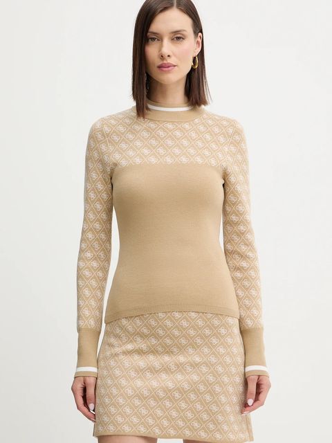 Guess sweter z dodatkiem wełny AUBREY damski kolor beżowy z półgolfem W5BR24 Z3JD2 - zdjęcie produktu nr 1