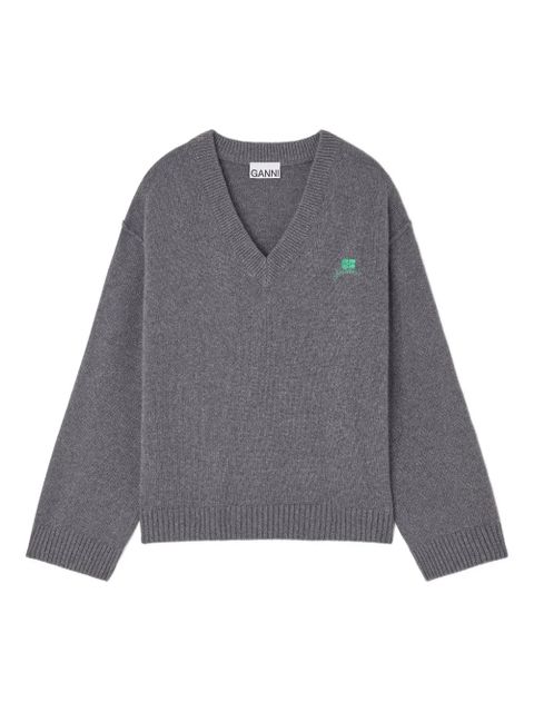GANNI V-neck logo sweater - Grey - zdjęcie produktu nr 1
