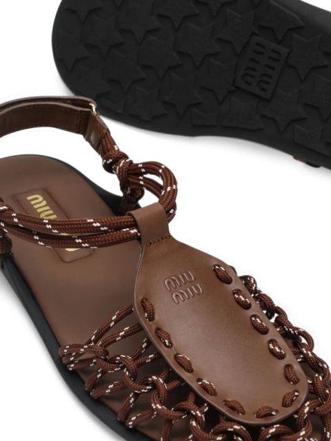 Miu Miu rope-detail logo-plaque sandals - Brown
