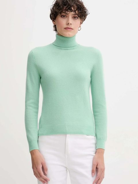 United Colors of Benetton sweter wełniany damski kolor zielony z golfem 1002D2348 - zdjęcie produktu nr 1
