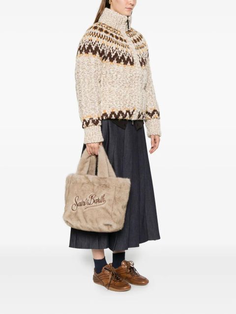 MC2 Saint Barth embroidered faux-fur tote bag - Neutrals