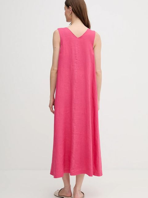 United Colors of Benetton sukienka lniana kolor różowy maxi rozkloszowana - zdjęcie produktu nr 2