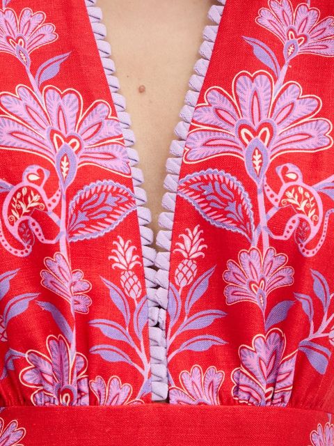 Farm Rio sukienka lniana kolor czerwony maxi rozkloszowana 336269