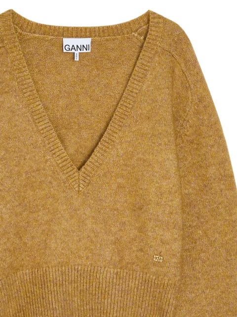 GANNI brushed V-neck sweater - Brown - zdjęcie produktu nr 2
