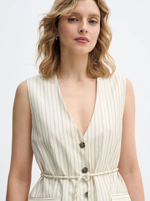 Sisley kamizelka kolor beżowy jednorzędowa 24QVLJ00V