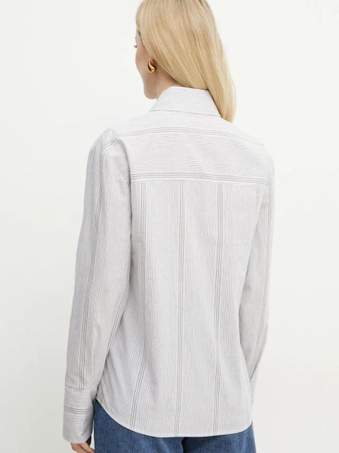 Patrizia Pepe koszula bawełniana damska kolor szary regular z kołnierzykiem klasycznym 2C1636 A569